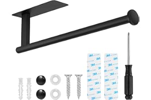 UREZORGEAR Paper Towel Holder Under Cabinet Assembly, [More Sturdy] Self Adhesive or Drilling Paper Towel Holder Wall Mount for Kitchen, RV, [Fit Mega Paper Towel Roll] SUS304 Stainless Steel(Pack of 1, Black)