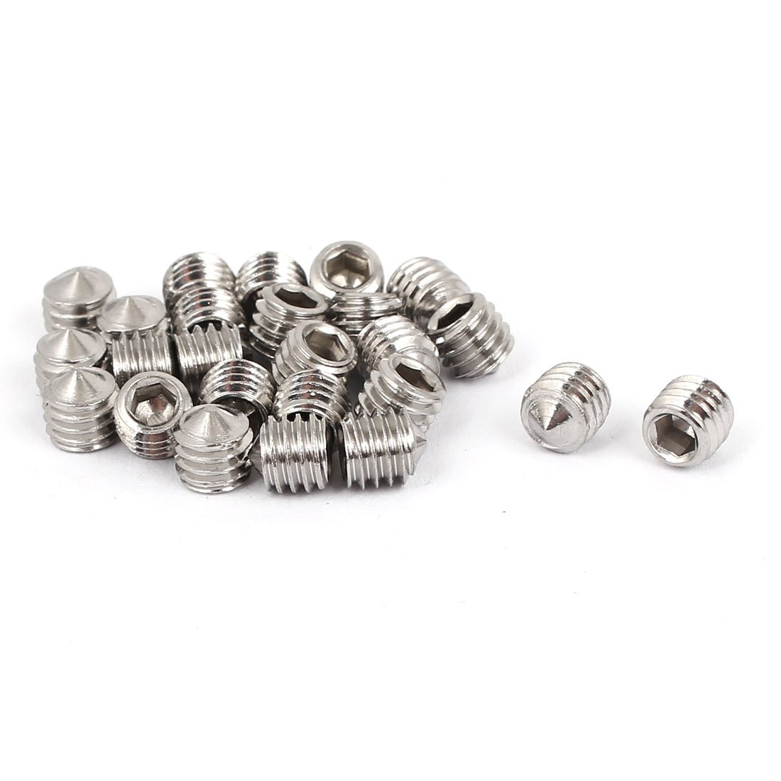 sourcingmap M6 x 6mm Hex Socket Cone Point Set Grub Screw Silver Tone 25 Pcs