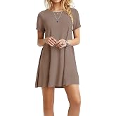 TOPONSKY Women's Casual Plain Simple Loose Flowy Short-Sleeve T-Shirt Dress