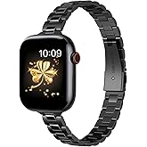 WFEAGL Slim Metal Watch Band Compatible with Apple Watch 38mm 40mm 41mm 42mm(Series 11 10), Dressy Stainless Steel Strap for Women iWatch Bands Series10/9/8/7/6/5/4/3/2/1/SE (Black)