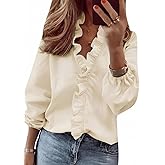 OSCORP Women’s Ruffle V-Neck Button Down Blouse – Fashion Casual Lightweight Long Sleeve Top for Beach Vacation