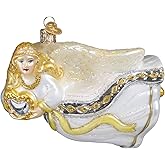 Old World Christmas Angel with Heart Glass Blown Ornament for Christmas Tree, Handcrafted Holiday Decoration, Religion Collection