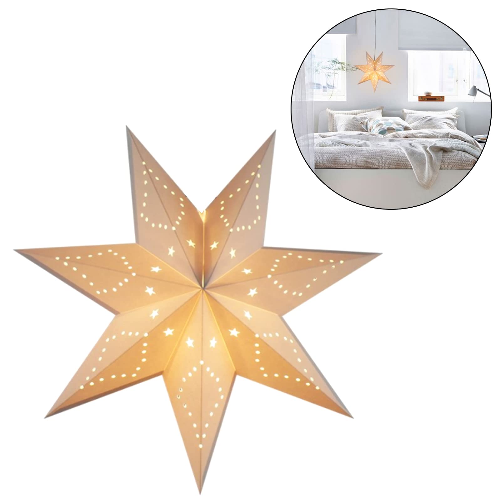 Hanging Paper Lantern Lampshade - 7 Pointed Star White Paper Lantern for Party Home