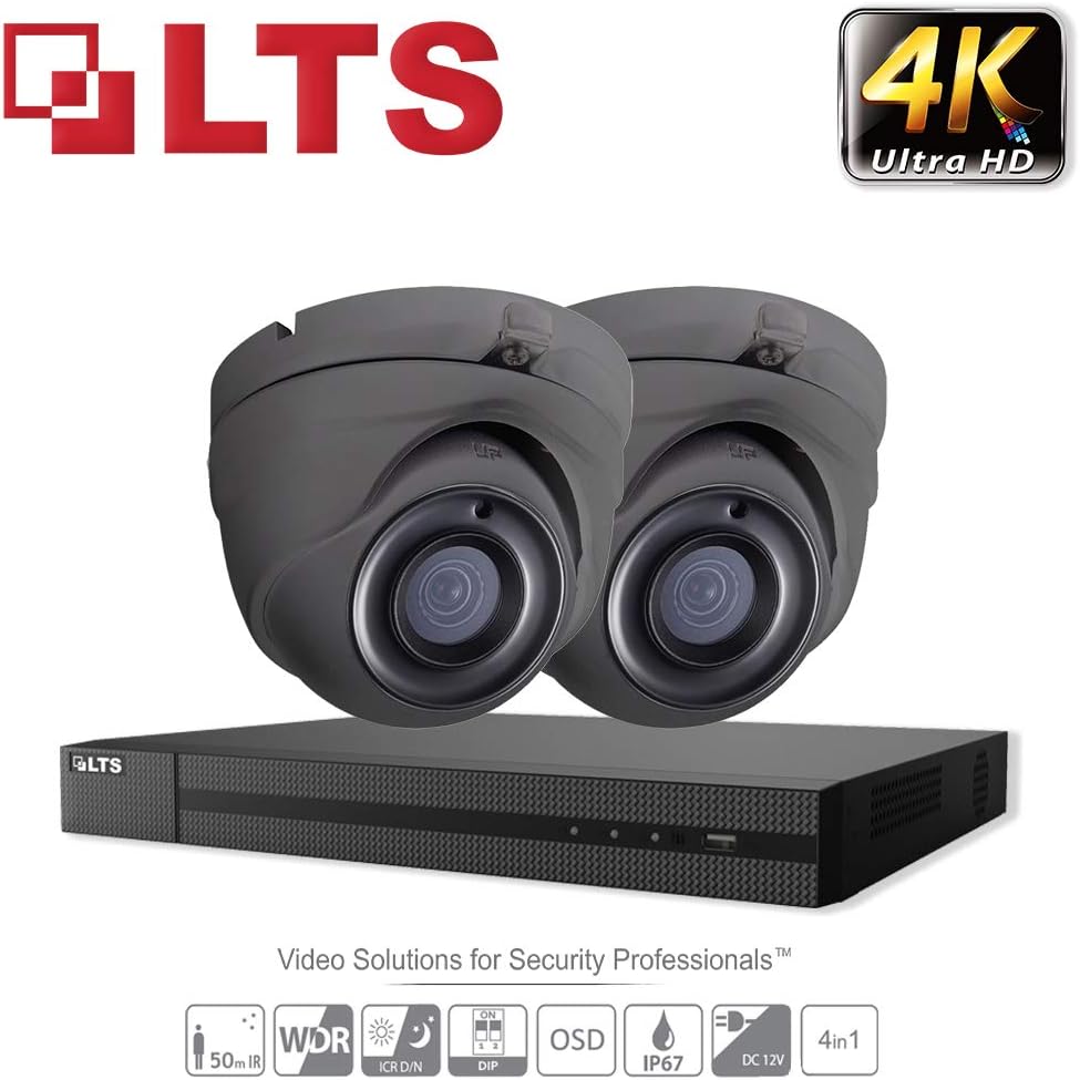 LTS 4CH 5MP 4K AHD TVI CVI CVBS IP 5-in-1 CCTV DVR Security Camera System 2x 5 MP 4K Outdoor Weatherproof Day Night Dome Cameras + 2TB Surveillance HDD, Plug n Play, Smart Motion Record, Quick Remote