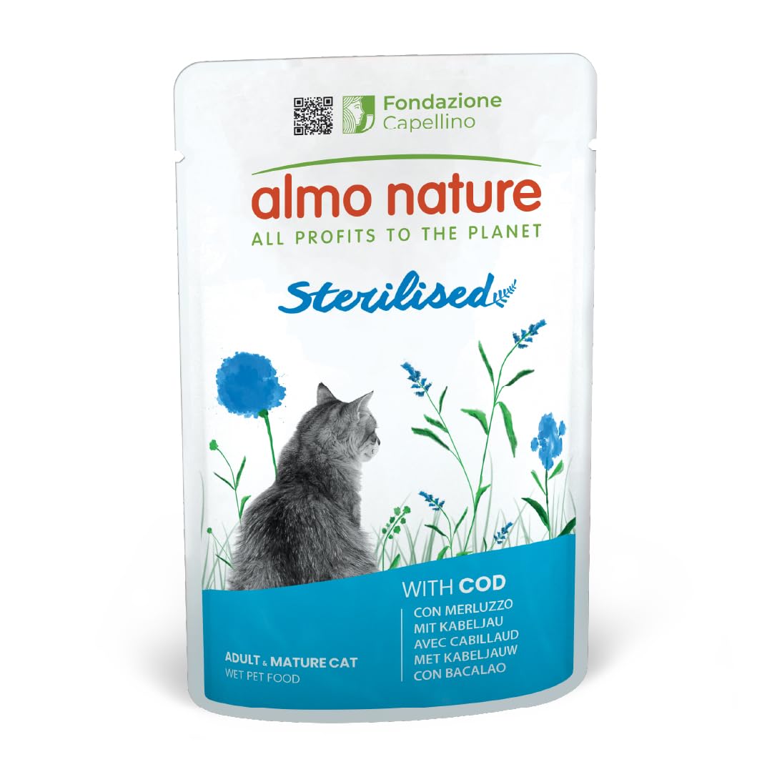 Almo Nature Functional - Sterilised - Wet Food for Adult and Mature, Sterilised or Less Active Cats - with Cod - Low Fat Content, Hydrating - 70g (Pack of 30)