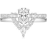 TIGRADE 1.5CT Bridal Ring Sets Oval Cut Cubic Zirconia Wedding Band Curved CZ Engagement Stackable Rings for Women Size 3-12