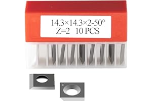 DIRTECH 14.3mm Square Carbide Inserts Cutters Knives Blades with 2 Cutting Edge 14.3×14.3×2.0mm-50° for Wen PL1362 JT630H, Rikon 20-600H, Woodworking Spiral/Helical Planer Cutter Head or Lathe Turning 10pcs