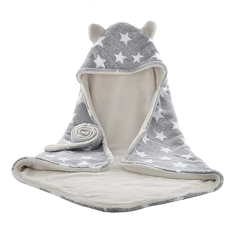 Baby Decke Kuscheldecke Korallenvlies Swaddle Neugeborene Kapuze Schlafsack Kapuzenhandtuch für Kinderwagen Buggy oder Babybe