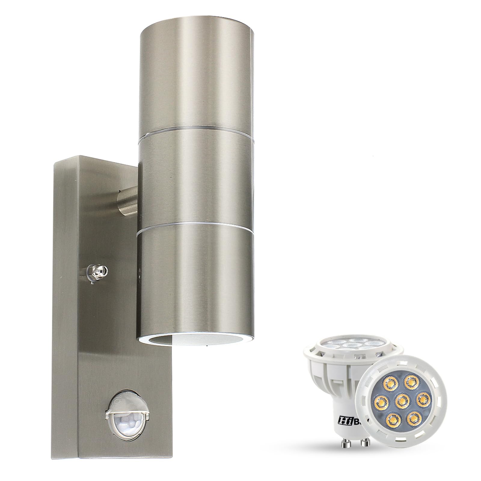 HiBay Outdoor UP Down Wall Lights IP44 PIR Motion Sensor LED Sconce Lamp Stainless Steel Garden Security Light with LED Bulb Warm White 240V,1 Unit