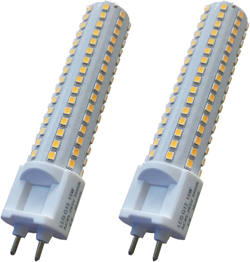 YAKAiYAL G12 LED Bulb 15W Cool White 6000K 2835 SMD 85-265V Corn Light 150W Halogen Replacement (2-Pack), Cold White