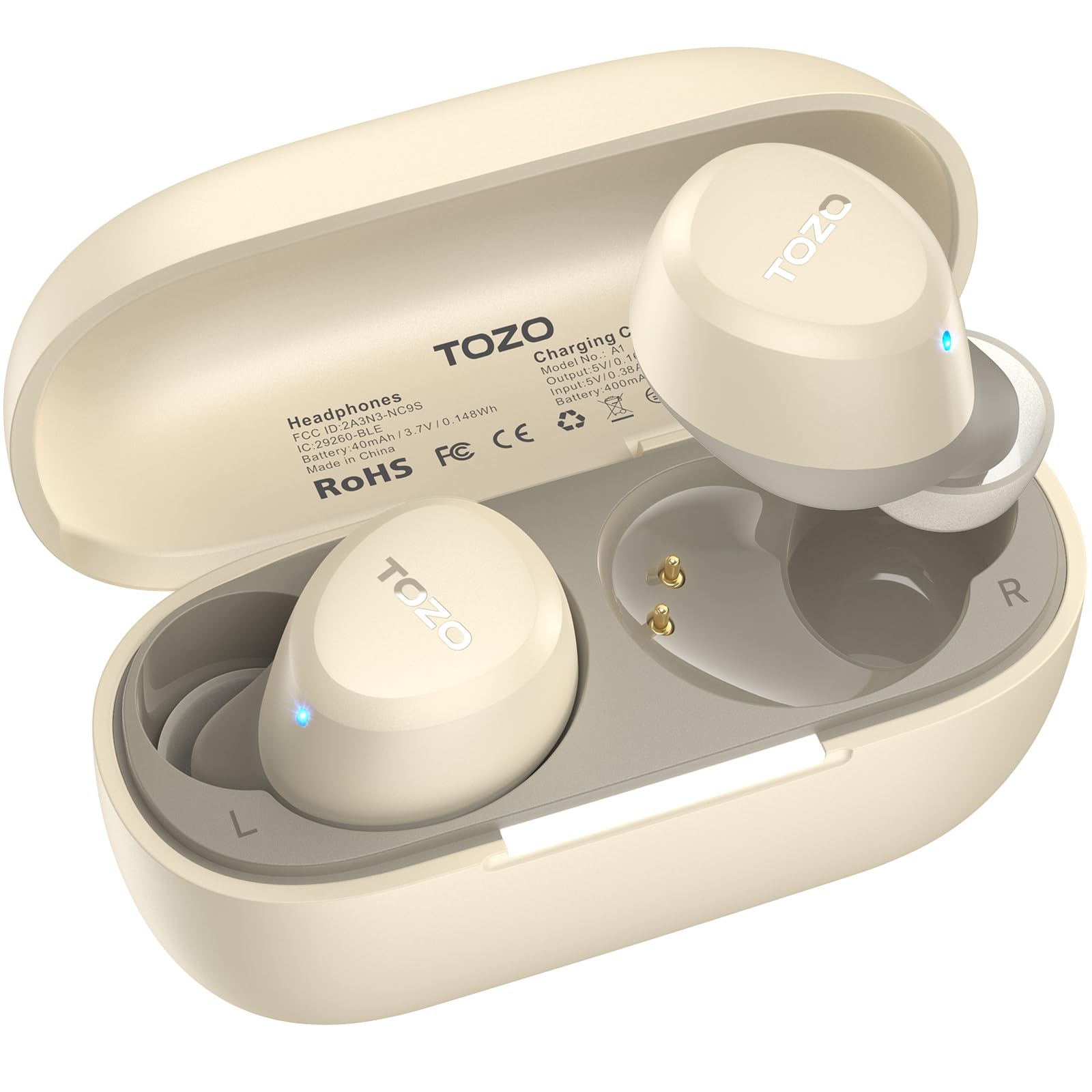 TOZO A1 Wireless Earbuds, Bluetooth 5.3 Earphones, Support APP EQ Setting, 32H Long Playtime, Ear Buds with HiFi Stereo Sound, Light-Weight Wireless Earphones, IPX5 Waterproof Khaki