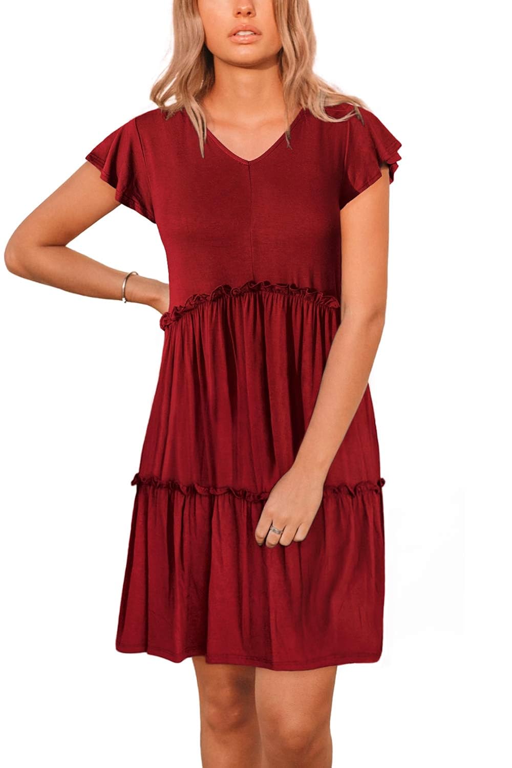 Buy Zattcas Womens Short Sleeve Summer Dress V-Neck Loose Ruffle Casual