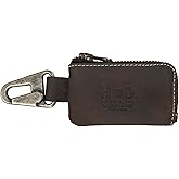 Hide & Drink, Car Key Holder Handmade from Full Grain Leather, Headphone & Charging Cables, Cash Zipper Case with Clasp (Bourbon Brown/White Stitching)