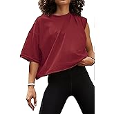 Women's Oversize Workout Crop Tops Casual Short Sleeve Drop Shoulder Boxy T-Shirts Roll Hem Basic Loose Yoga Running Tees