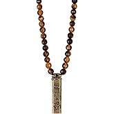 KARMA AND LUCK, Fearless Spirit, Men’s Protection Necklace, Tiger’s Eye Onyx Gemstones & Bronze Pendant with Hamsa, Evil Eye, & Om, Adjustable 24-28” Length