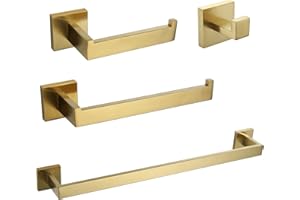 VELIMAX Premium Stainless Steel 4 Pieces Bathroom Hardware Accessories Set Wall Mounted Towel Bar Set, Brushed Gold, 23.6-Inch