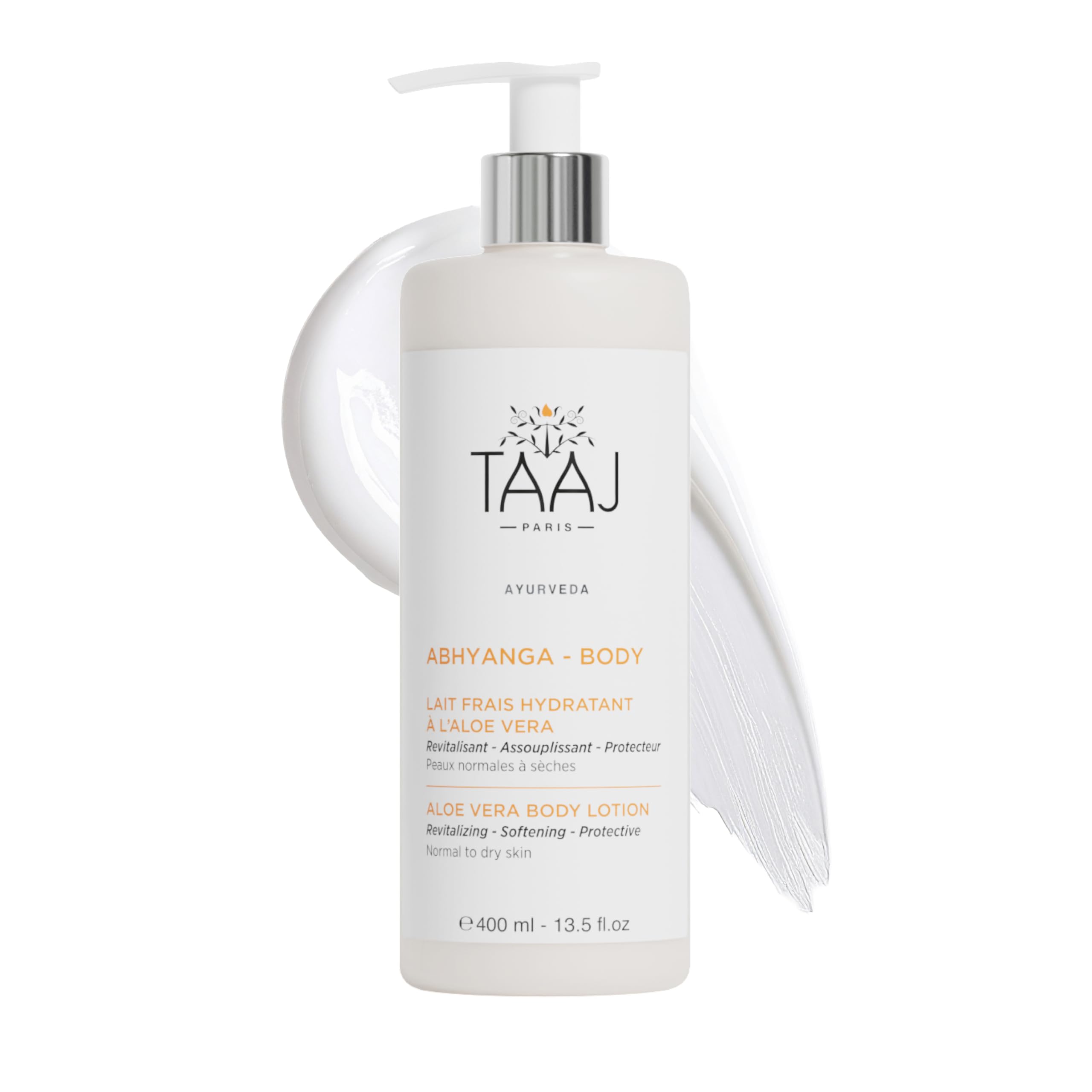 TAAJ | Fresh Moisturising Milk with Aloe Vera - ABHYANGA | Soothes, Hydrates and Revitalises the Body | Regenerating, Emollient and Protective Actives | No Greasy Effect | Vegan | 400 ml