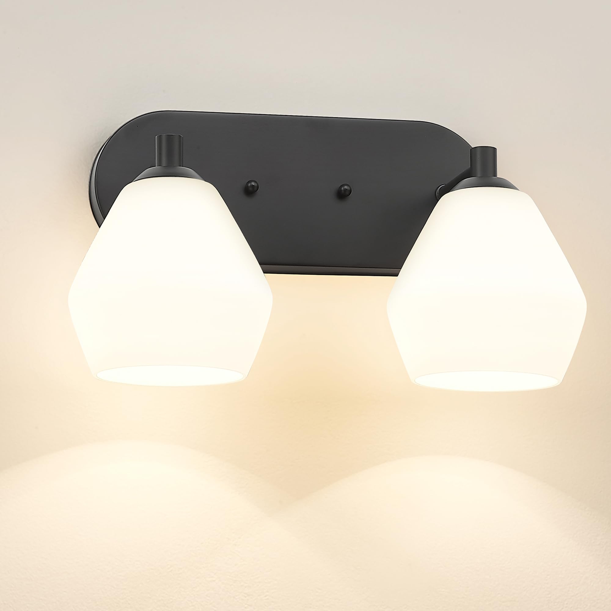Photo 1 of Emak Modern 2-Light Bathroom Vanity Light, Black Bathroom Light Fixtures with Milk Glass Shade, Farmhouse Vanity Lights for Mirror, Bath, VL129-BK-ML-2