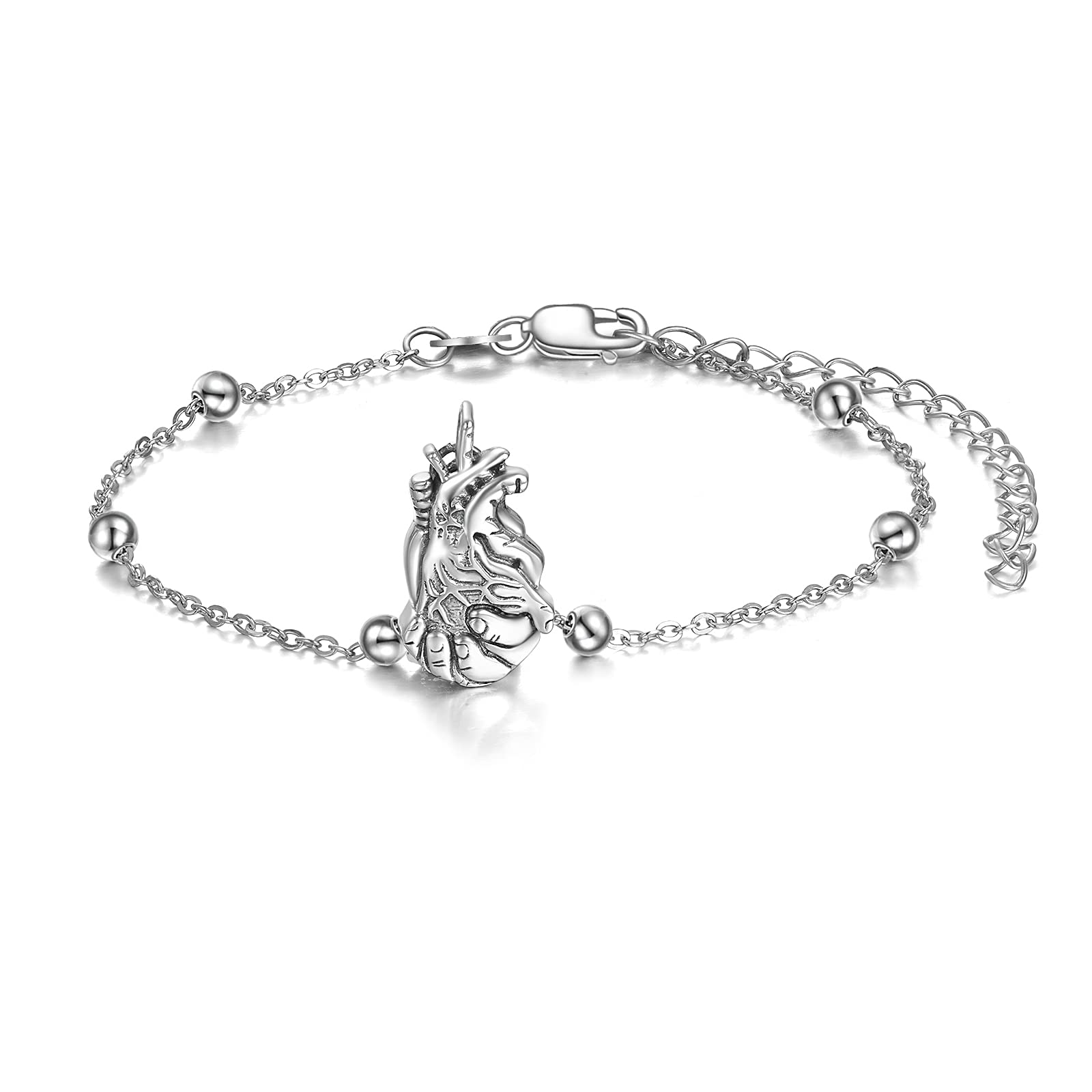 URONE Sterling Silver Anatomical Heart Bracelet Anatomical Organ Jewellery Gifts for Nurse Doctor Student Girlfrien