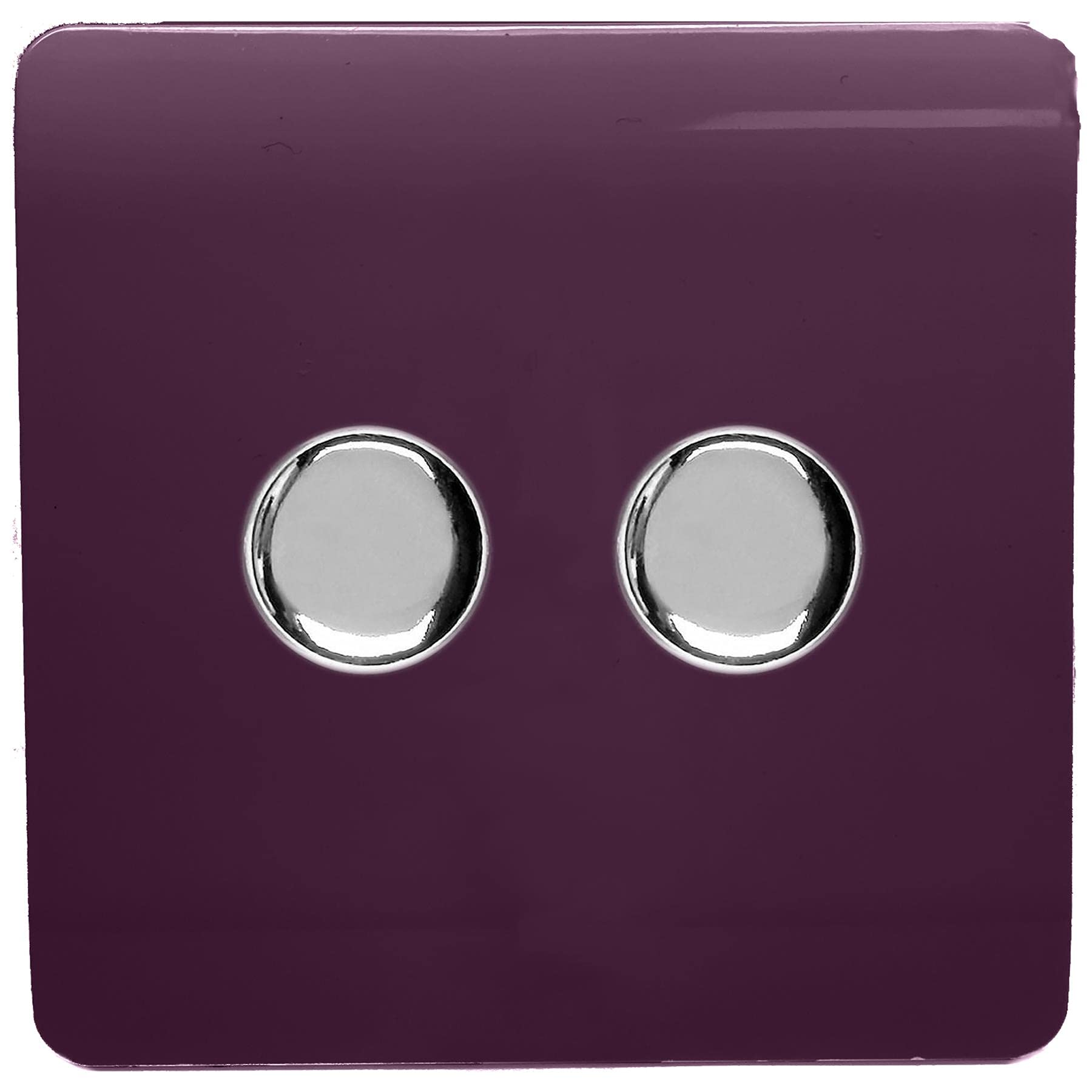 Trendi Artistic Modern Glossy Tactile 2 Gang 2 Way 120w LED Dimmer switch Plum