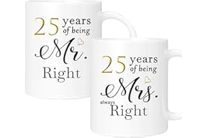 25 Year Anniversary Coffee Mugs Set of 2, 25th Anniversary Wedding Gifts Decorations for Couple Parents Grandparents Men Wome