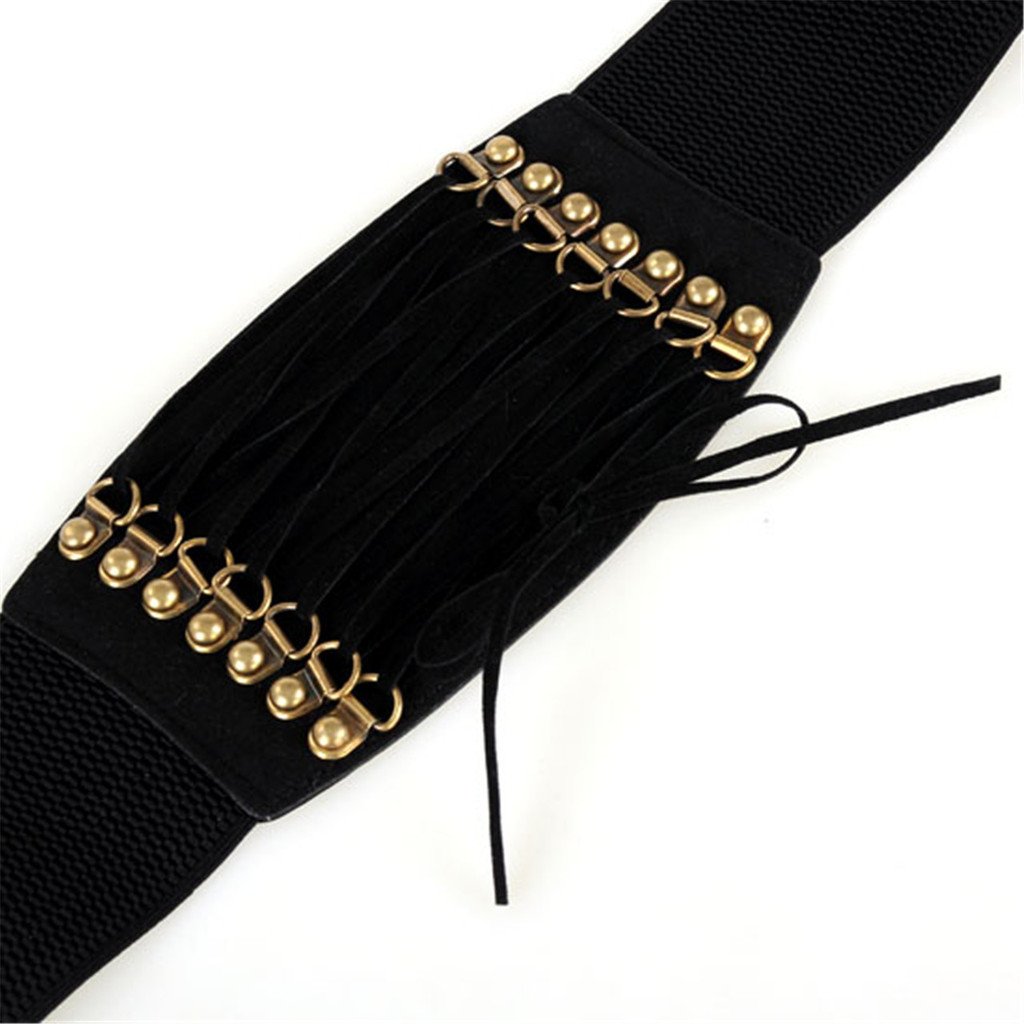 Ayliss Women Elastic Waistband Wide Band Tied Waist Cincher Belt,Black