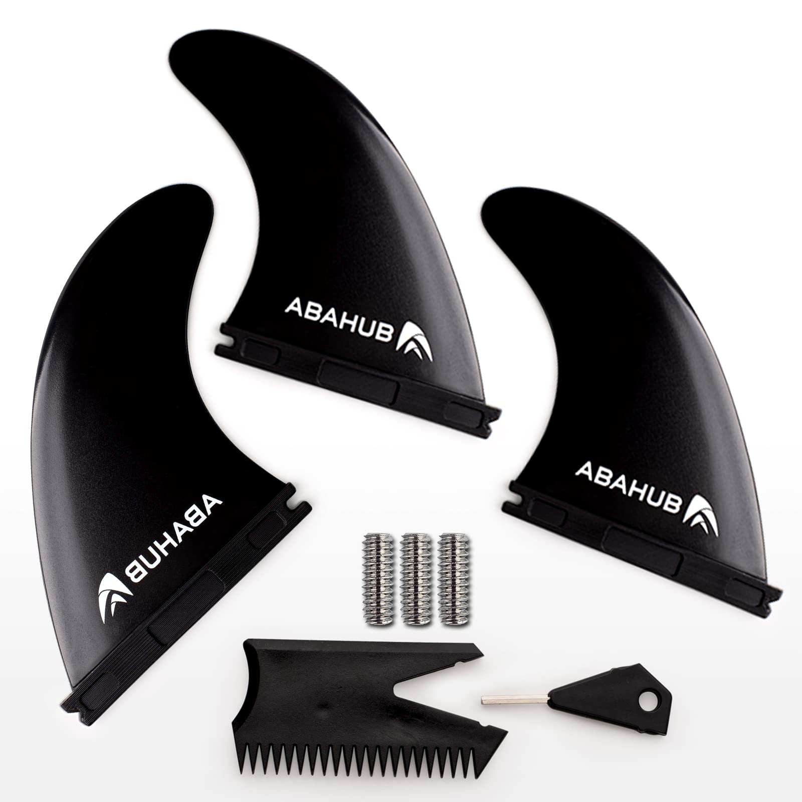 Abahub Surfboard Thruster Fins Set, Compatible with Future Style Fin Box, Fiberglass Reinforced High Performance 3 Fins for Surf Boards, Surfing Longboard, Shortboard, Black/Blue/White
