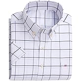 Cromoncent Men's Short Sleeve Oxford Shirt-100% Cotton Plaid Button Down Casual Summer Shirt