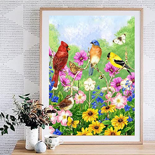 Spring Diamond Painting Kits,Birds Diamond Art Kit for Adults,5D Diamond Dots Full Drill Round for Parents-Children Interrction,Wall Decor,Gift,Relaxing(12x16\