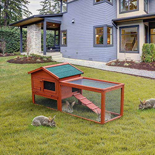 LINLUX 62" Large Outdoor Wooden Chicken Coop, Garden Backyard Bunny Hen House Small Animal Cage with Hutch Wire Fence, Ventilation Door, Removable Tray