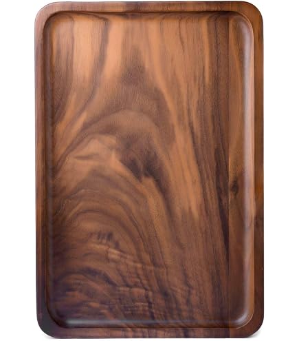 Solid Walnut Wood Serving Tray - Square Wooden Tray With Grooves, 11x11 Inch, Food Safe Finish - View #9