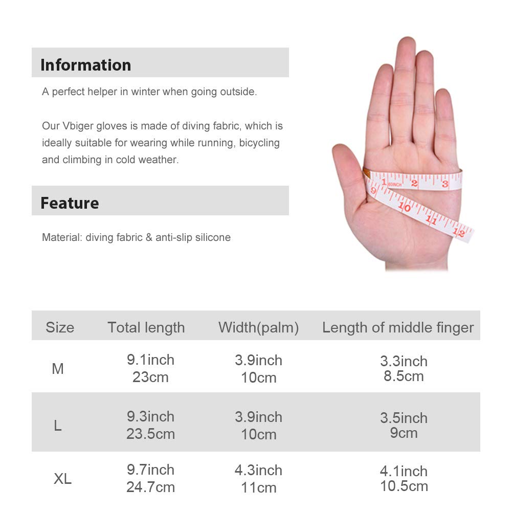 Vbiger Unisex Outdoor Gloves Windproof Touchscreen Cycling Gloves XL