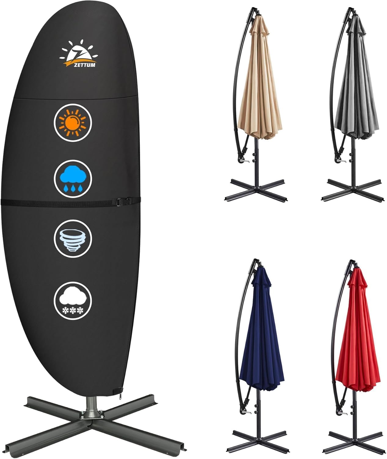 Zettum Cantilever Parasol Cover 3m-4m, 600D PU Coating Heavy Duty Large Parasol Cover Waterproof with Zipper, UV & Weather-Anti Garden Parasol Covers for 3m-4m Garden Umbrellas 260x53x81/58cm