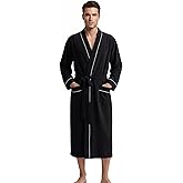 U2SKIIN Men's 100% Cotton Lightweight Robe, Soft Breathable Bathrobe with Pockets, Classic Kimono Spa Robe for Men