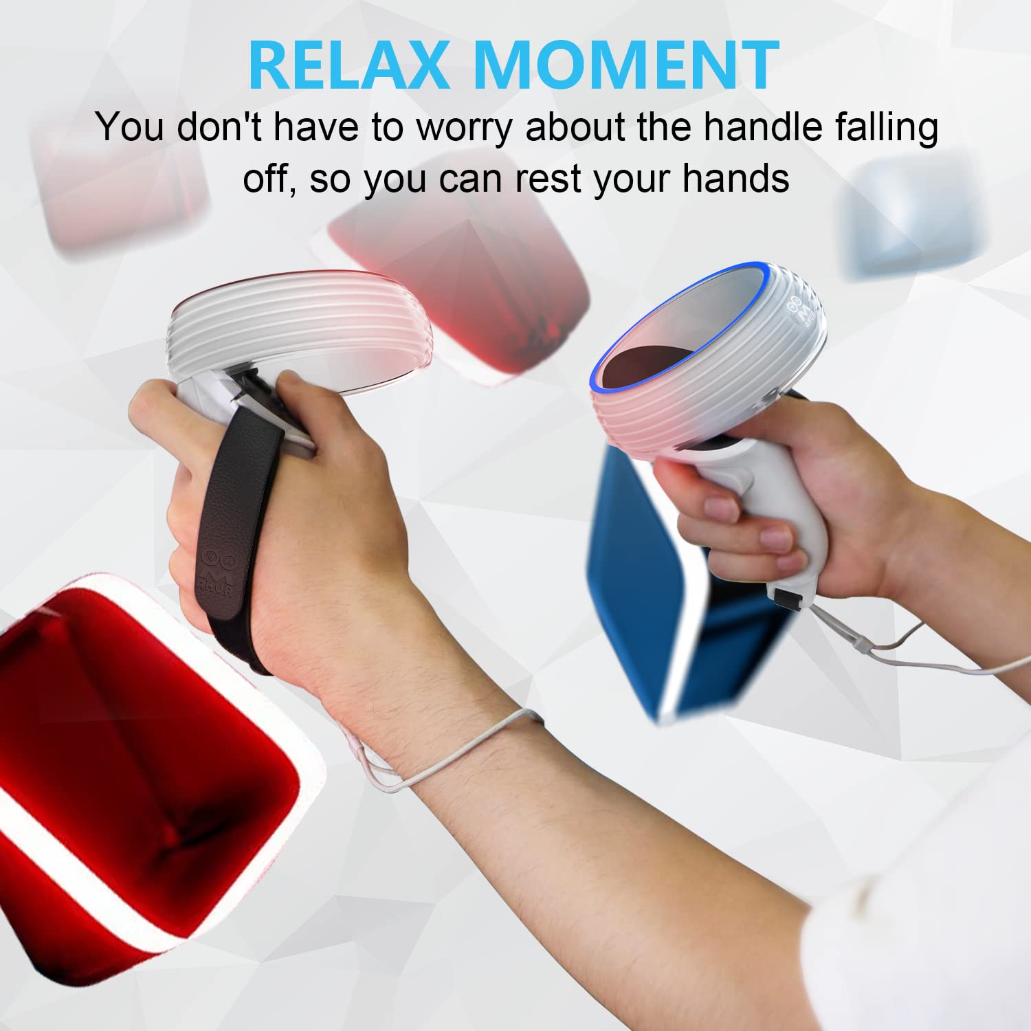 AMVR for Quest 2 Accessories with Halo Protectors, Anti-Throw Hand Strap for Controller Protector with Battery Opening