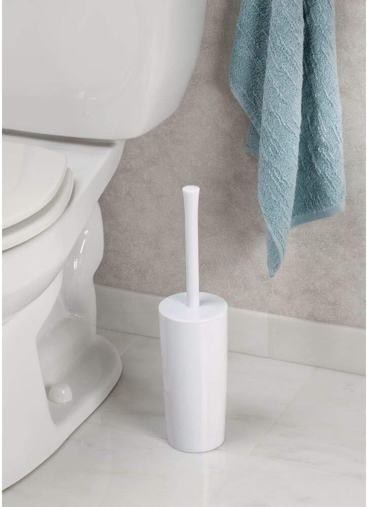 mDesign Slim Compact Plastic Toilet Bowl Brush and Holder for Bathroom Storage - Sturdy, Deep Cleaning - White: Home & Kitchen