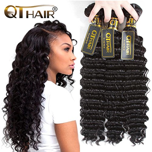 QTHAIR 10a Brazilian Virgin Hair Deep Wave Hair Extensions(18