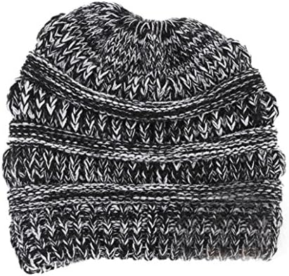 Permen Perman Women Warm Caps, Soft Stretch Cable Knit Messy High Bun Ponytail Beanie Hat - Cheap Hat Stuff (Multicolor)