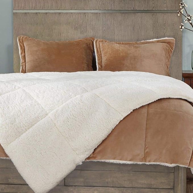 HNU 3 Piece Cottage Country Style Sherpa Comforter King
