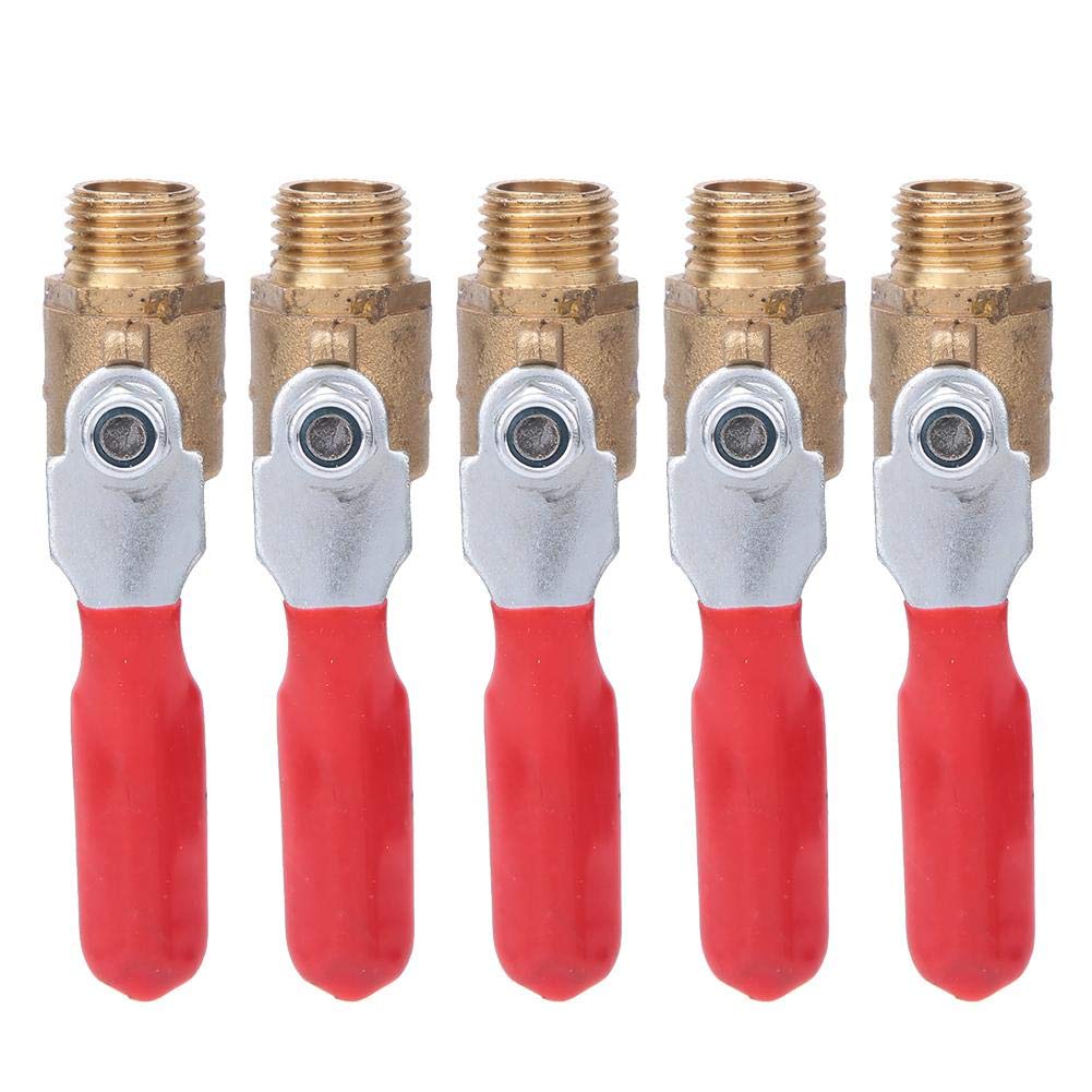 OKBY Ball Valves - 5 Pcs Double Male Thread G1/4 Brass Valve Air Compressor Accessory Tubing Pipe Hose Air Tool with Red Shank