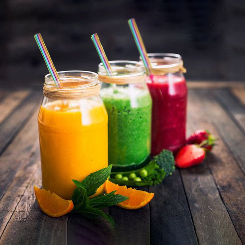 Denshine Stainless Steel Drinking Straws Set of 4 Stainless Steel Straws for 30oz Tumblers Yeti Straw/Metal Straws Straw Cleaner Included(Color)