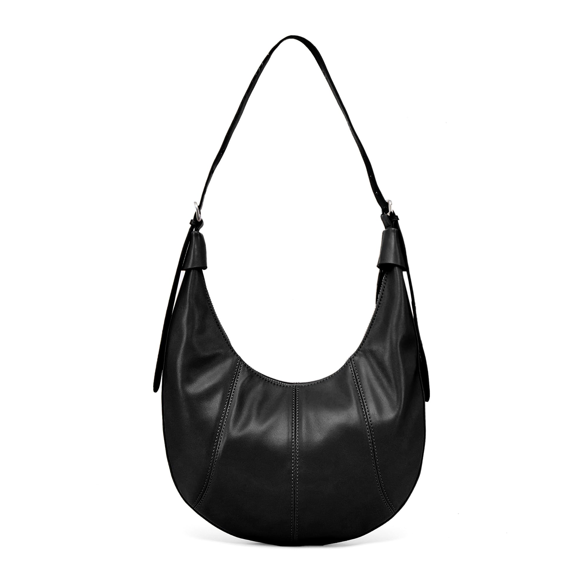 NEWBELLA Women's Hobo Bag-Ultra Soft Foldable Crescent Crossbody Purse with Zipper Closure, Stylish Slouchy Tote (Black) Image