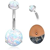 Masedy 14G G23 Titanium Belly Button Rings for Women Opal Belly Rings Internal Threaded Curved Barbell Hypoallergenic Round Navel Piercing Jewelry 6-16MM