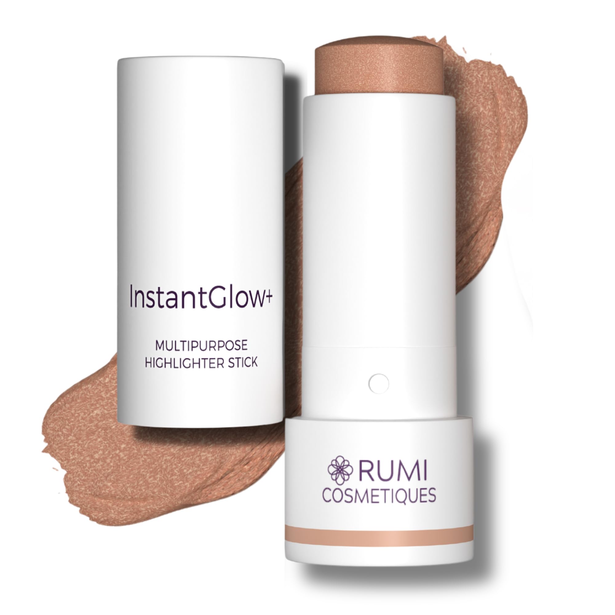 Rumi Cosmetiques InstantGlow+ Multipurpose 4-in-1 Highlighter Stick For Mature Women - Radiant Glow & Nourishing Formula - For Face, Shoulders, Decolletage - For Sensitive Eyes (Cinnamon, Regular)