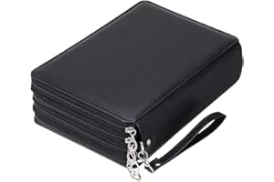 BTSKY 200 Slots Colored Pencil Organizer - Deluxe PU Leather Pencil Case Holder with Removal Handle Strap Pencil Box Large for Colored Pencils Watercolor Pencils (Black)