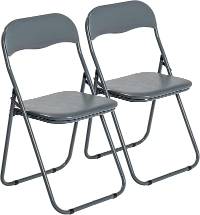 Harbour Housewares Padded Folding Chairs Solid Grey Pack of 2