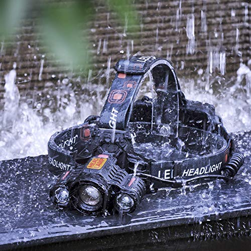 Head Lamp Rechargeable Headlamp,6000 Lumen 3 LED 4 Modes 18650 USB Rechargeable Adjustable Zoom Waterproof Flashlight Head Lights for Camping Hiking Outdoors
