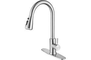 MAYYAYA Kitchen Faucet with Pull Down Sprayer- Brushed Nickel Sink Faucets, 360° Swivel Single Handle High Arc Stainless Steel, Commercial Modern Kitchen-Faucets, 1/3 Hole, Deck Plate Included (3-Model)