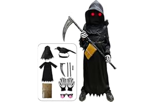 longpo Halloween Costumes for Boys Grim Reaper Costume Kids Set Scary Ghost Cosplay Outfit Halloween Party Favors Gifts