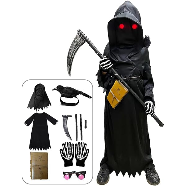 Harlequin Child Reaper Black (L) – Kinderkostüm In Größe 10-12 Jahre, Schwarzes Halloween- Oder Karnevalskostüm